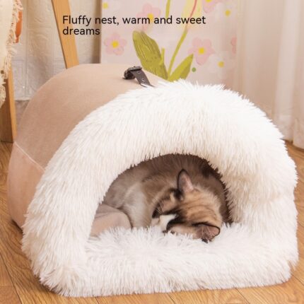 Dog House Bed Warm Plush Cat House Multi Functional Handle Design Pet Bed Suitable for Small Cats and Dogs