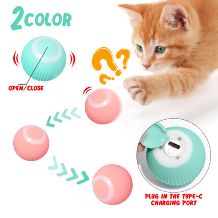 Cat Toys Ball with LED Lights Smart Automatic Rolling Kitten Toys with Type-C Charge